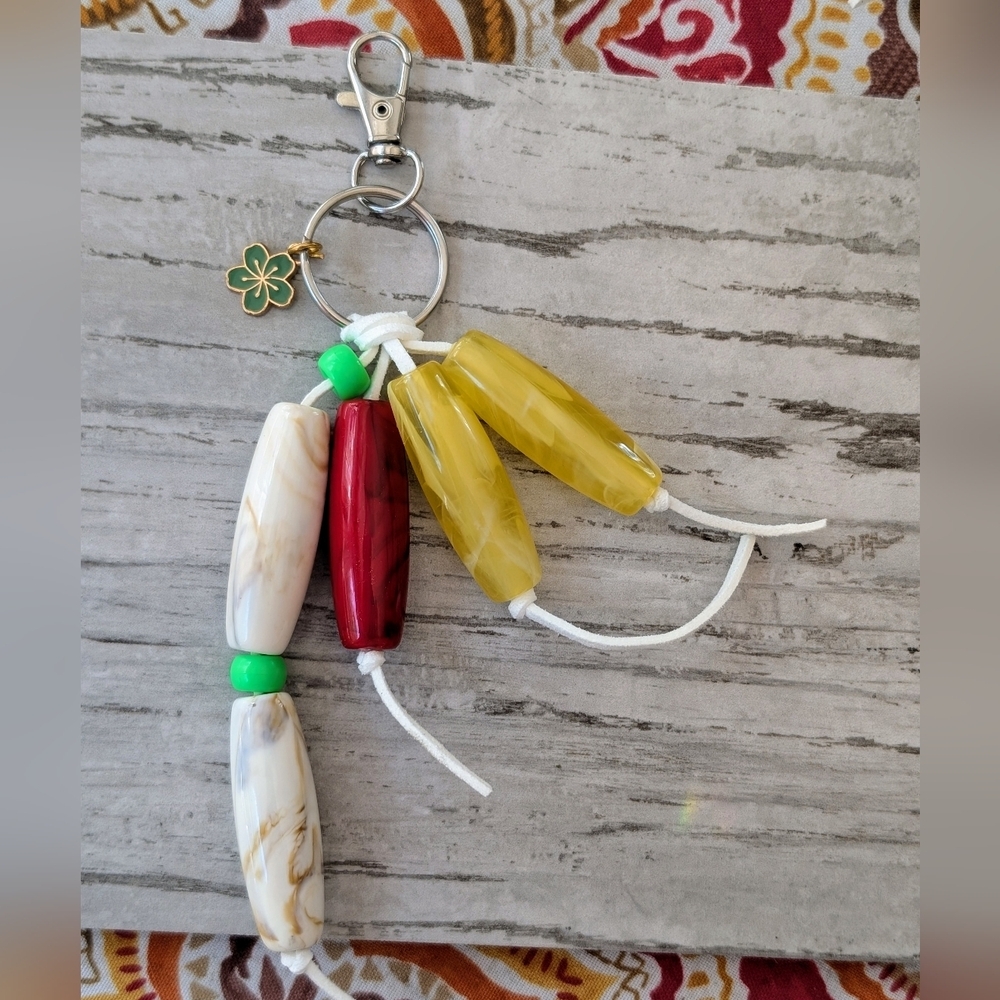 Yellow and White Beaded Keychain